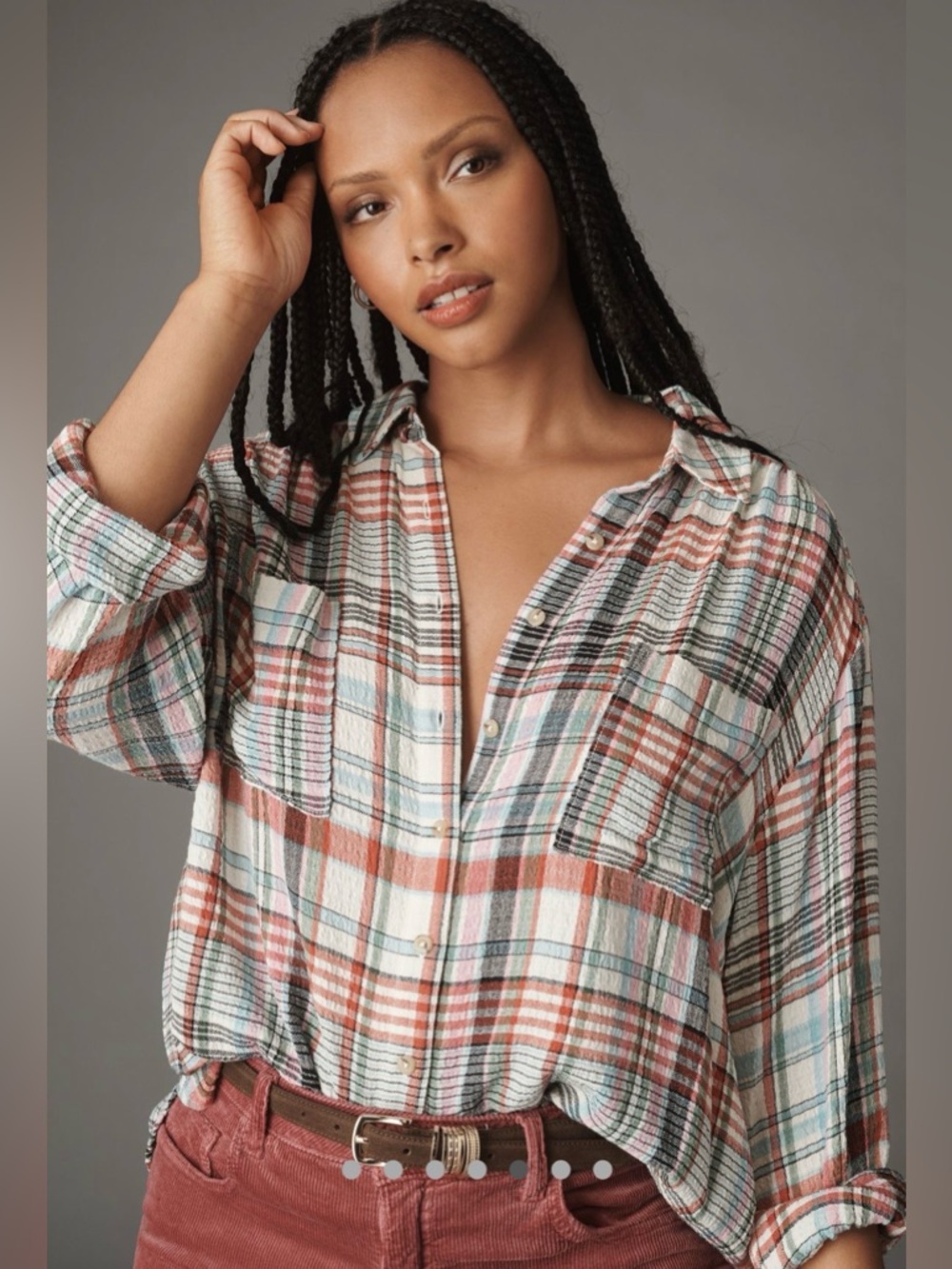 Anthropologie Pilcro Hadley Relaxed Plaid Button Down. LP. Pink & Orange.🍊 🌸